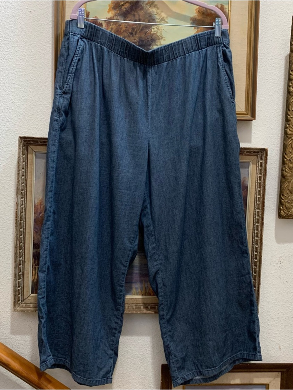 Eileen Fisher Wide Leg Elastic Waist Pants 100% organic cotton XL